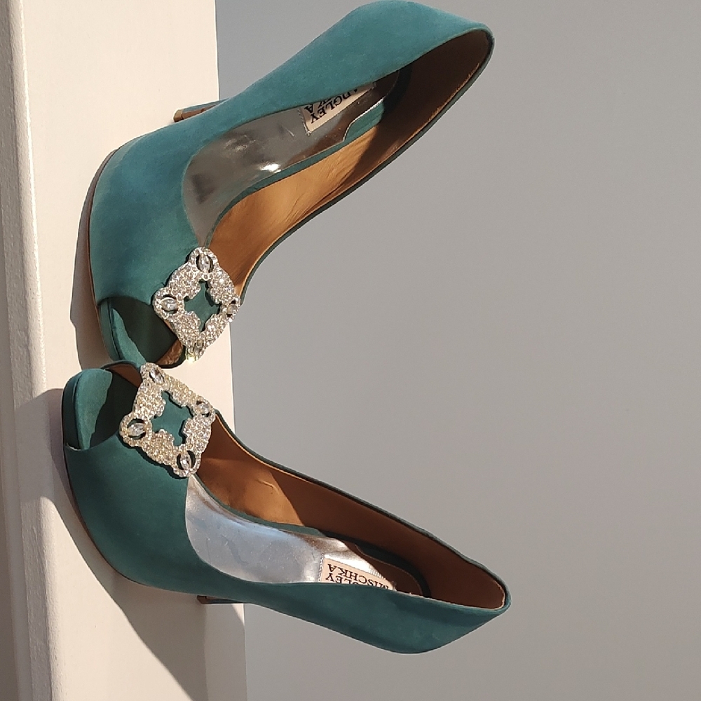 Badgley Mischka Blue Heels with Crystal Embellishments